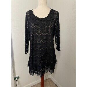 Style & Co Womens Black Lace Romantic whimsiGoth Witchy Tunic Top Size Large